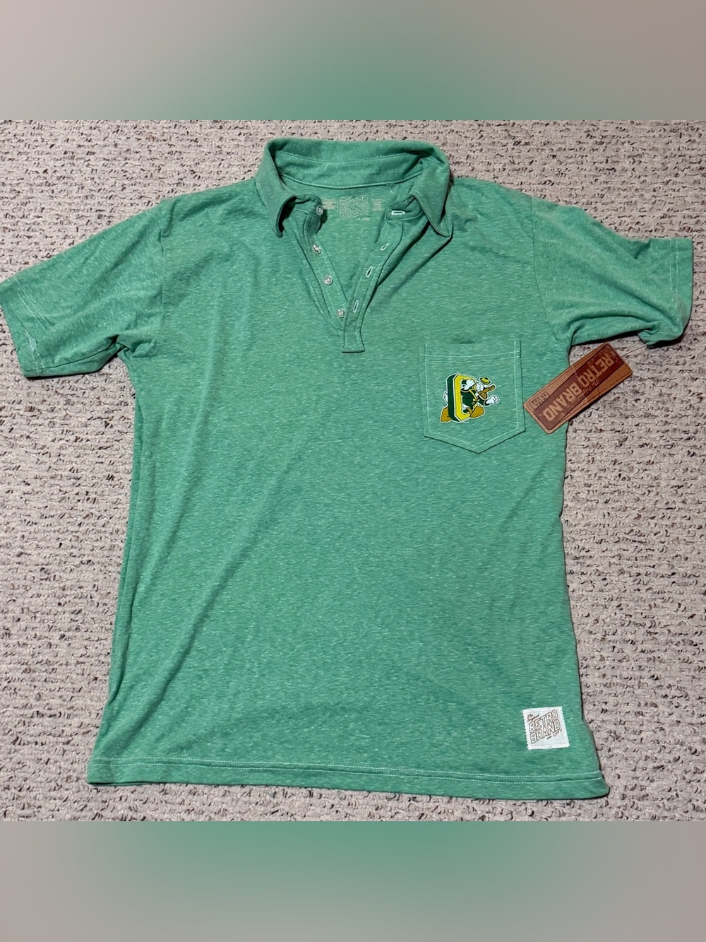NWT Original Retro Brand Mens Large Oregon Ducks Heather Green Pocket Polo Shirt